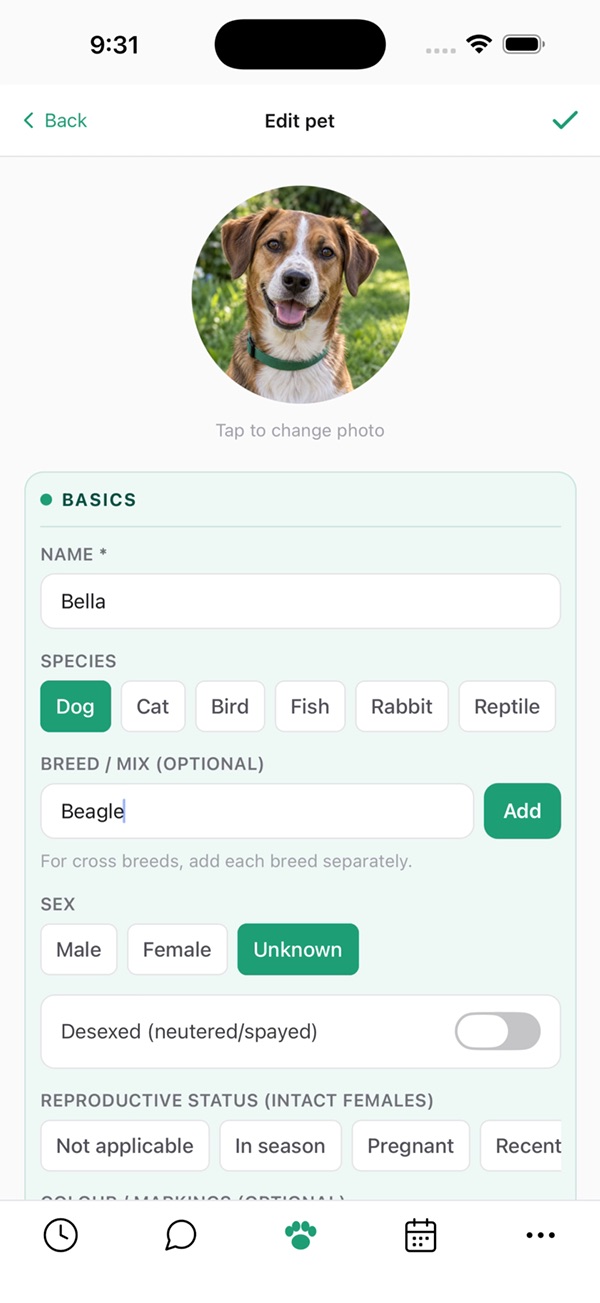 Preview of Complete your pet’s profile