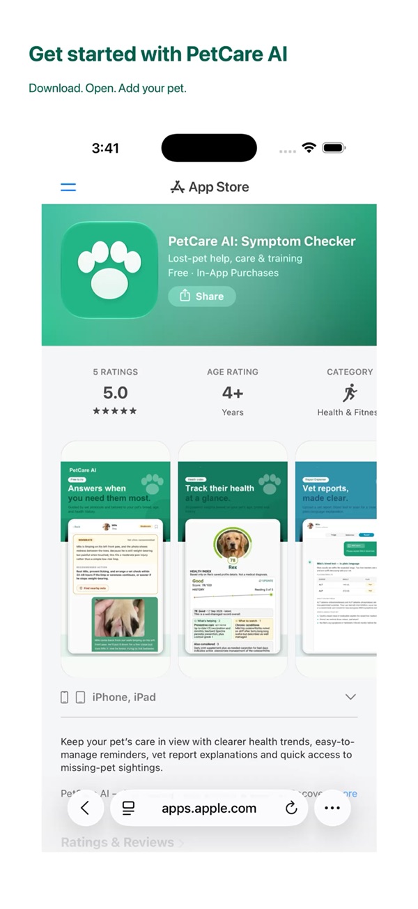 Preview of Download the app and add your first pet